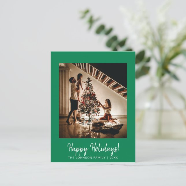 Cartão postal de feriados verdes e felizes (Em pé/Frente)