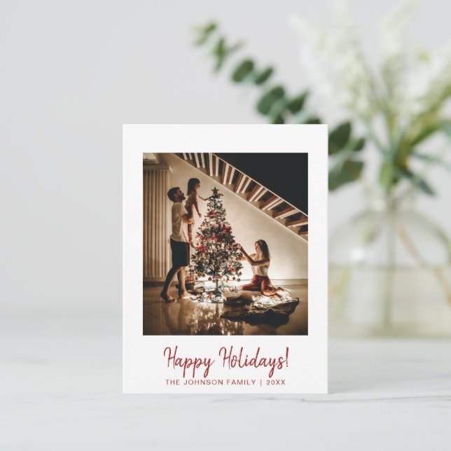 Cartão postal de feriados vermelhos minimalistas (Em pé/Frente)