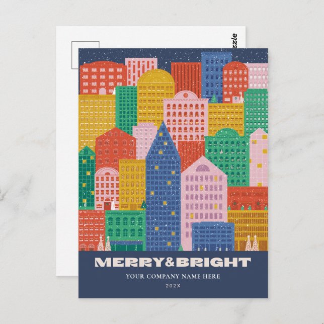 Cartão postal de férias da Colorida City Winter Co (Frente/Verso)
