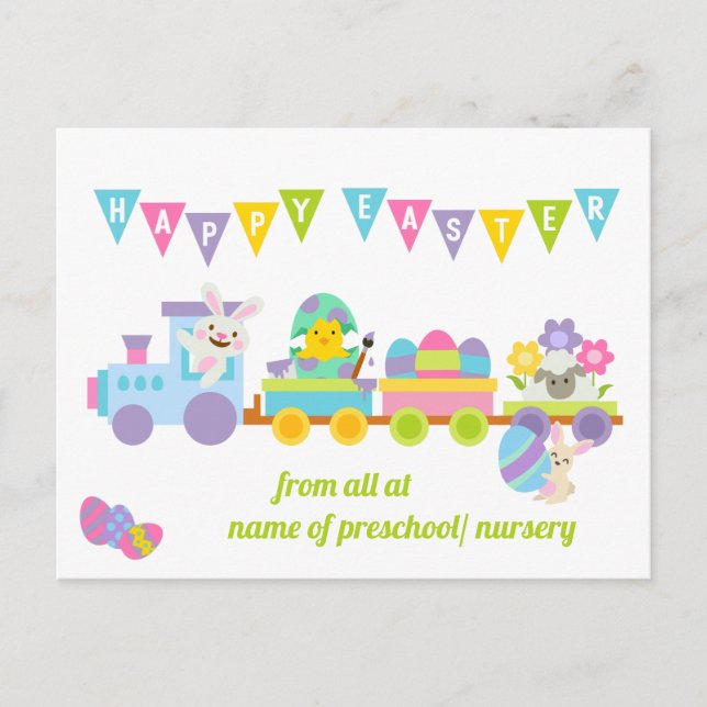 Cartão postal de férias de comboio coelho de crian (Frente)