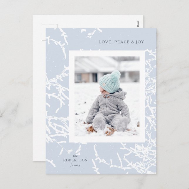 Cartão postal de Férias de Neve Azul e Branco (Frente/Verso)