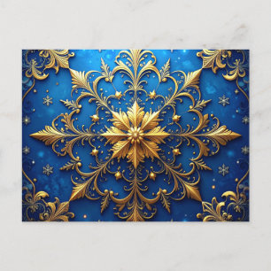 Cartão Postal de Férias Decorativo Dourado Azul