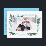 Cartão postal de Férias do Winter Branch e Berries<br><div class="desc">Este cartão de feriado clássico apresenta uma foto da família do solteiro,  enquadrado com água colorida verde. Outras cores e opções de backer disponíveis mediante solicitação. Obrigados para visitar minha loja Zazzle!</div>
