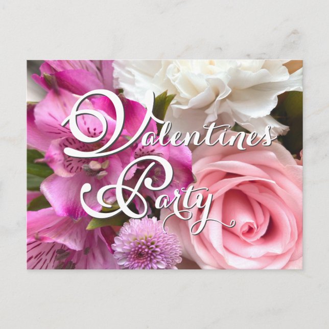 Cartão postal de festa com buquê de São Valentim (Frente)