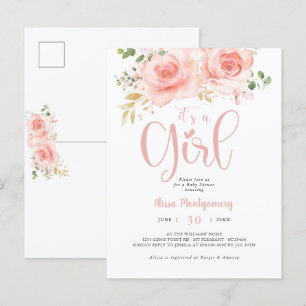 Cartão postal de festa de bebê menina Rosa e Doura