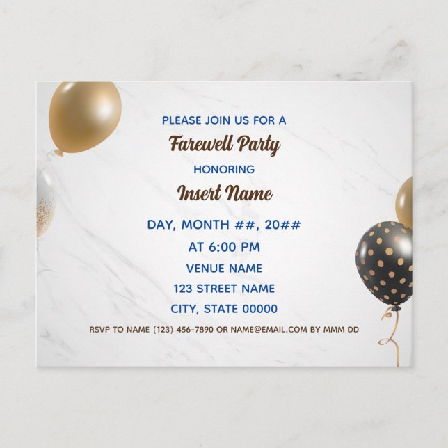 Cartão postal de festa de despedida personalizável (Frente)