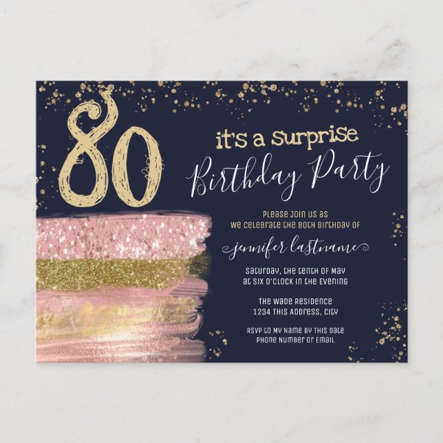 Cartão postal de festa surpresa com bolo glitter p (Frente)