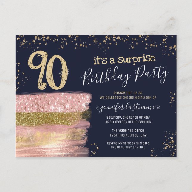 Cartão postal de festa surpresa de bolo glitter de (Frente)