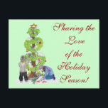 Cartão Postal de Festividades<br><div class="desc">Este cartão-postal foi criado com amor para a temporada de férias de inverno. Ele retrata duas crianças decorando uma árvore de amor com decorações multiculturais. É uma design única para acolher as férias em qualquer família.</div>