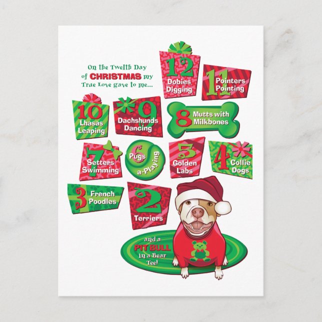 Cartão Postal De Festividades 12 Cães de Natal (Frente)