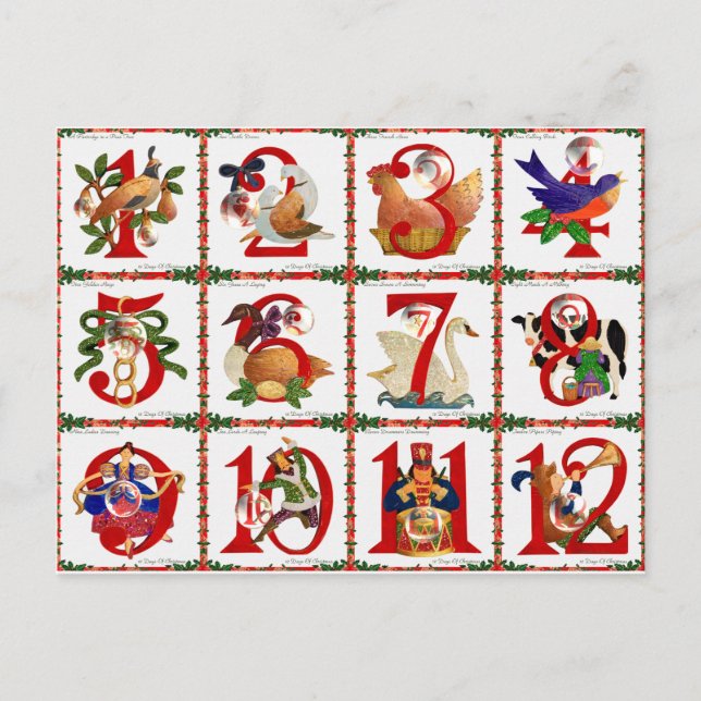 Cartão Postal De Festividades 12 Days Of Christmas Quilt Print Gifts (Frente)