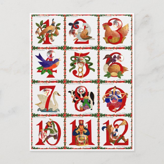 Cartão Postal De Festividades 12 Days Of Christmas Quilt Print Gifts (Frente)