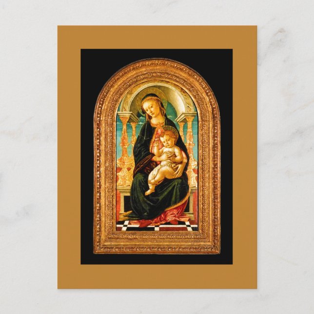 Cartão Postal De Festividades 1470 Botticelli Madonna e Criança Enthroned (Frente)
