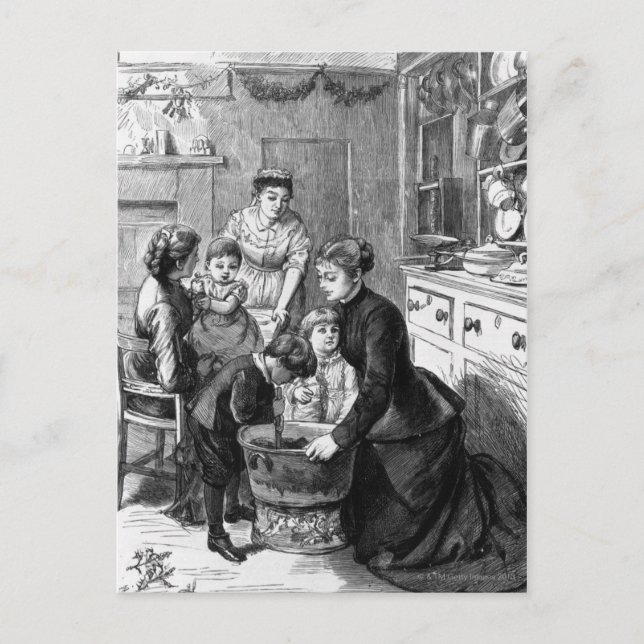 Cartão Postal De Festividades 1876: The children help stir Christmas pudding (Frente)