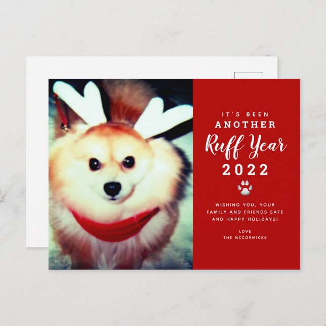 Cartão Postal De Festividades 2021 Foto Engraçada De Cachorro De Natal De Ruff (Frente/Verso)