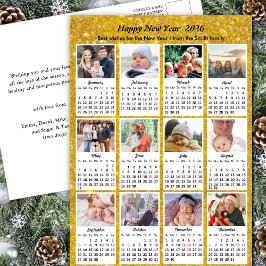 Cartão Postal De Festividades 2026 Calendar Modern Family 12 Foto Dourada Glitte