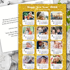 Cartão Postal De Festividades 2026 Calendar Modern Family 12 Foto Dourada Glitte
