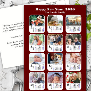 Cartão Postal De Festividades 2026 Calendar Modern Family 12 Photo Red Glitter