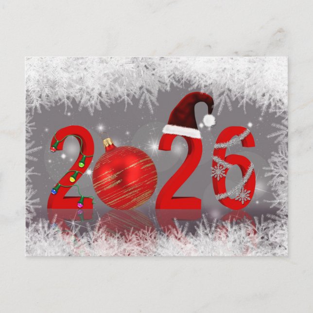 Cartão Postal De Festividades 2026 Festive Red Merry Christmas New Year (Frente)