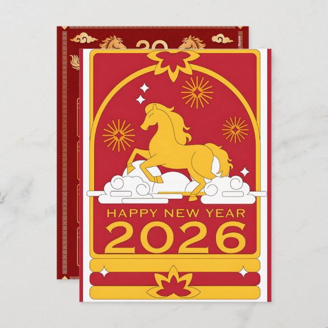 Cartão Postal De Festividades 2026 Year of Horse Chinese Wall Calendar (Frente/Verso)