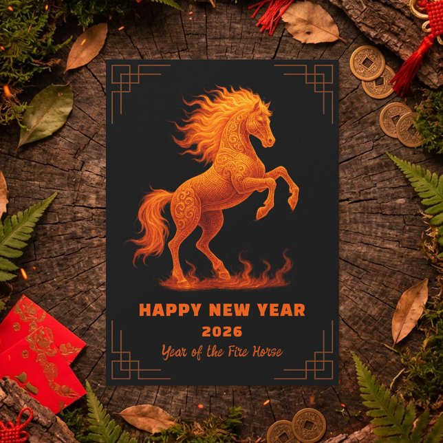 Cartão Postal De Festividades 2026 Year of the Fire Horse Chinese Zodiac (Criador carregado)