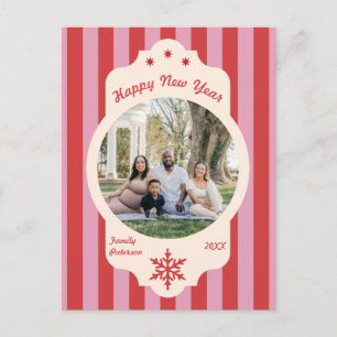 Cartão Postal De Festividades 2027 feliz ano novo foto família listras vermelhas
