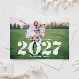 Cartão Postal De Festividades 2027 Tipografia Negrita Horizontal Ano Novo