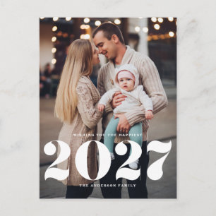 Cartão Postal De Festividades 2027 Tipografia Negrita Vertical Ano Novo
