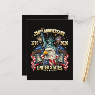 Cartão Postal De Festividades 250 Anos de Aniversário Americano 1776-2026 Bandei