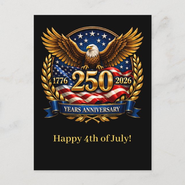 Cartão Postal De Festividades 250th USA Anniversary Eagle Emblem  (Frente)