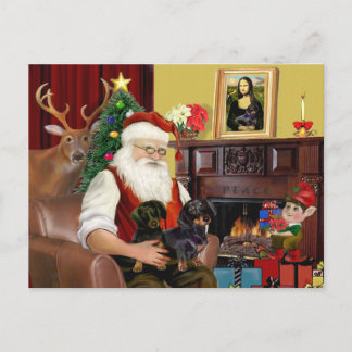 Cartão Postal De Festividades 2 Dachshunds do Papai Noel (b-t)