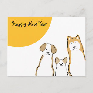 CARTÃO POSTAL DE FESTIVIDADES 3匹 の 犬 年 状 (横) 賀黄色丸
