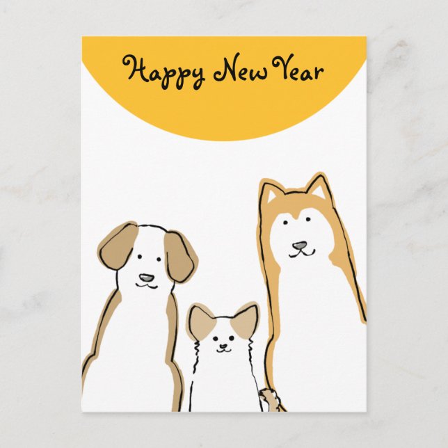 CARTÃO POSTAL DE FESTIVIDADES 3匹 の 犬 年 状 (縦) 賀黄色丸 (Frente)