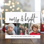 Cartão Postal De Festividades 3 Colagem de Natal - Feliz e Brilho -<br><div class="desc">Design FRONT: 3 fotos quadradas e uma fonte grande de script são realces deste design de tendência. Uma busca moderna por um cartão com fotos de feriado com uma grande "feliz e brilhante" em uma fonte de script manuscrita e funerária em preto e branco. Para usuários avançados, você pode ir...</div>