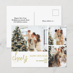 Cartão Postal De Festividades 3 Feliz ano novo Moderno de Script Elegante de Fot