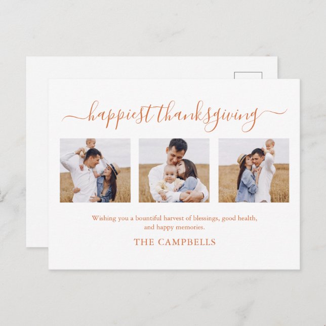 Cartão Postal De Festividades 3 Foto Collage Modern Script - Ação de Graças (Frente/Verso)