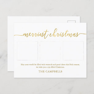 Cartão Postal De Festividades 3 Foto Collage Modern Script "Feliz Natal"