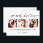 Cartão Postal De Festividades 3 Foto Collage Modern Script "Feliz Natal"<br><div class="desc">3 Cartão de Feriado de 3 Colagem de Fotos Moderna com Script "Feliz Natal"</div>