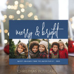 Cartão Postal De Festividades 3 Foto de Colagem de Natal - Feliz e Brilho - Mari<br><div class="desc">Design FRONT: 3 fotos quadradas e uma fonte grande de script são realces deste design de tendência. Uma busca moderna por um cartão com fotos de feriado com uma grande "feliz e brilhante" em uma fonte de script manuscrita e esmerilada em azul e branco. Para usuários avançados, você pode ir...</div>