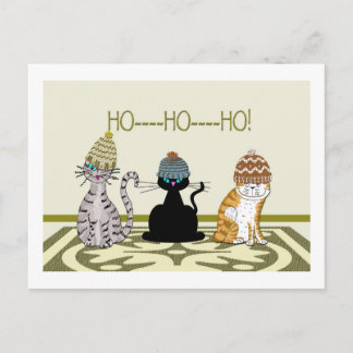 Cartão Postal De Festividades 3 Gatos Com Chapéu De Natal