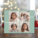 Cartão Postal De Festividades 4 Colagem de Instagram de Foto com Alegria - Mint<br><div class="desc">Use 4 fotos quadradas para fazer uma recordação de Natal feliz e única. Se precisar mover alguma coisa,  clique no botão personalizar para fazer alterações.</div>
