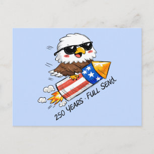 Cartão Postal De Festividades 4 de julho, 250 anos Águia no Foguete