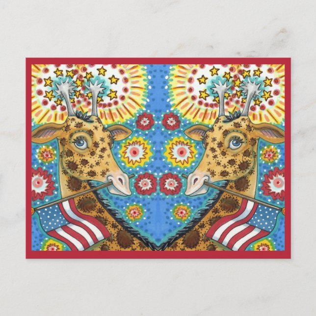 CARTÃO POSTAL DE FESTIVIDADES 4 DE JULHO PATRIÓTICO GÊMEAS GÊMEAS, FOGO DE FOGO (Frente)