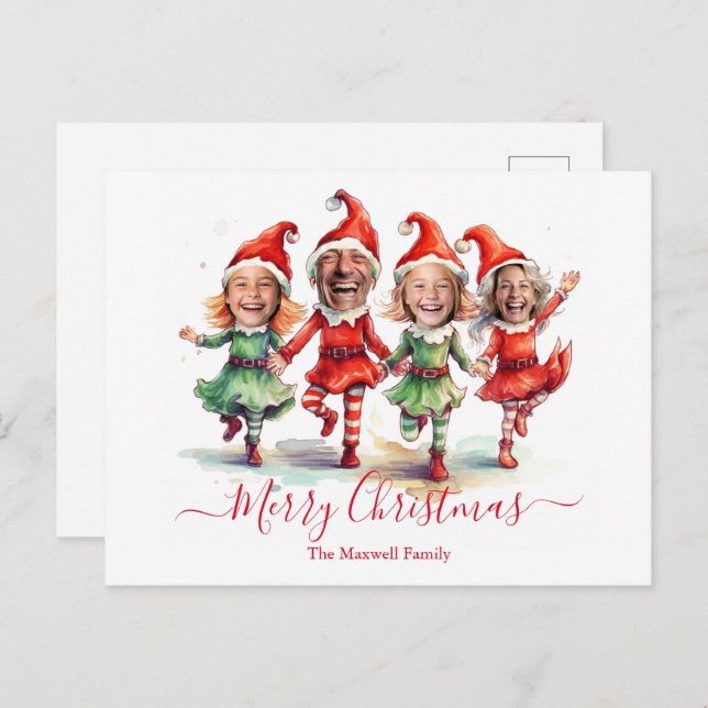 Cartão Postal De Festividades 4 Fotos dos elfos de Natal (Frente/Verso)
