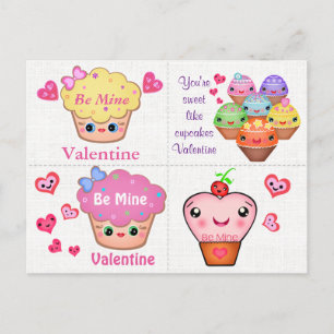 Cartão Postal De Festividades 4 Placas de Namorados Kawaii
