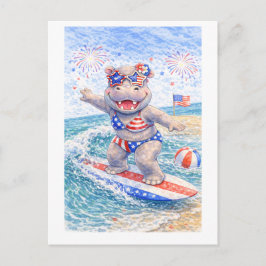 Cartão Postal De Festividades 4th July Celebration for Surfer 