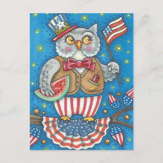 CARTÃO POSTAL DE FESTIVIDADES 4TH OF JULY HOOT OWL, BIRD, HOLIDAY POSTCARD (Frente)
