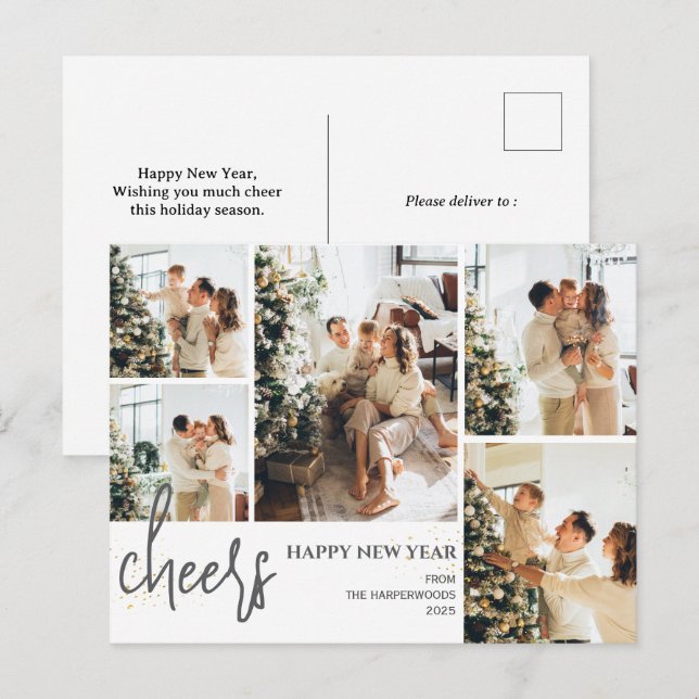 Cartão Postal De Festividades 5 Feliz ano novo Moderno de Script Elegante de Fot (Frente/Verso)