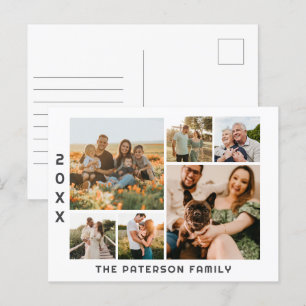 Cartão Postal De Festividades 6 Nome da família de colagem de fotos Minimalista 