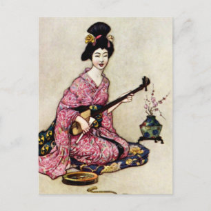 Cartão Postal De Festividades “A Bela Dançarina de Yedo” por Warwick Goble